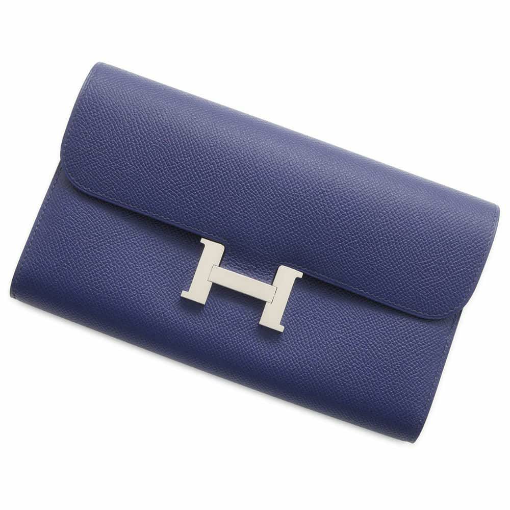 エルメス 長財布 コンスタンス ロング ブルーアンクル/シルバー金具 