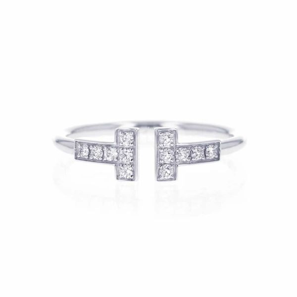 ティファニー リング Tワイヤー ダイヤモンド 計 0.13ct K18WG リングサイズ約14号 68650801 Tiffany&Co. 指輪