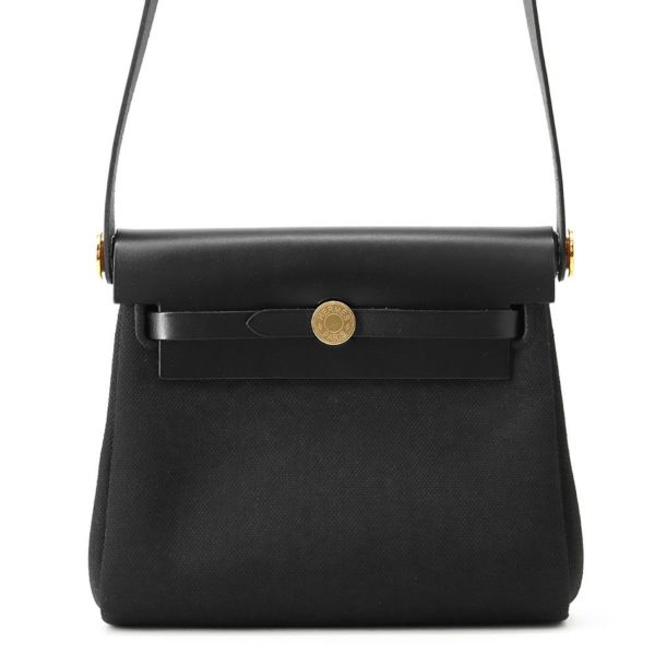 エルメス ショルダーバッグ エールバッグジップ ミニ ブラック/シルバー金具 トワルミリタリー/ヴァッシュハンター K刻印 黒