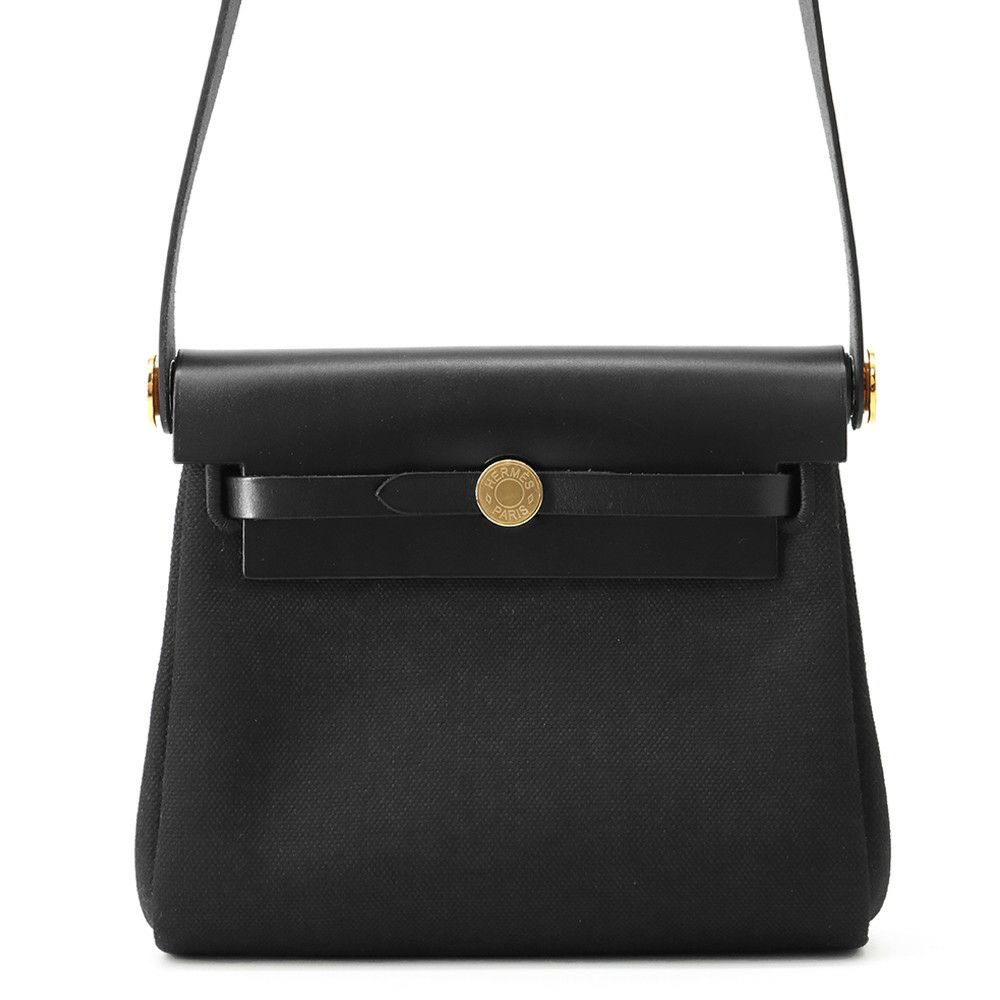 エルメス ショルダーバッグ エールバッグジップ ミニ ブラック/シルバー金具 トワルミリタリー/ヴァッシュハンター K刻印 黒