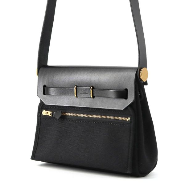 エルメス ショルダーバッグ エールバッグジップ ミニ ブラック/シルバー金具 トワルミリタリー/ヴァッシュハンター K刻印 黒