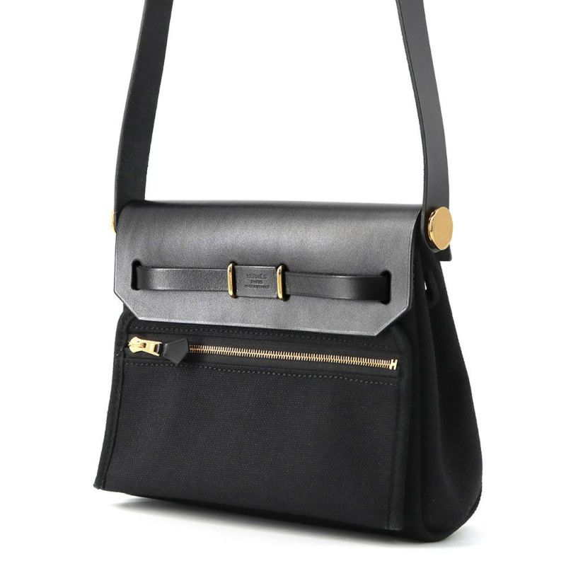 エルメス ショルダーバッグ エールバッグジップ ミニ ブラック/シルバー金具 トワルミリタリー/ヴァッシュハンター K刻印 黒