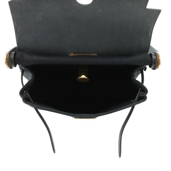 エルメス ショルダーバッグ エールバッグジップ ミニ ブラック/シルバー金具 トワルミリタリー/ヴァッシュハンター K刻印 黒