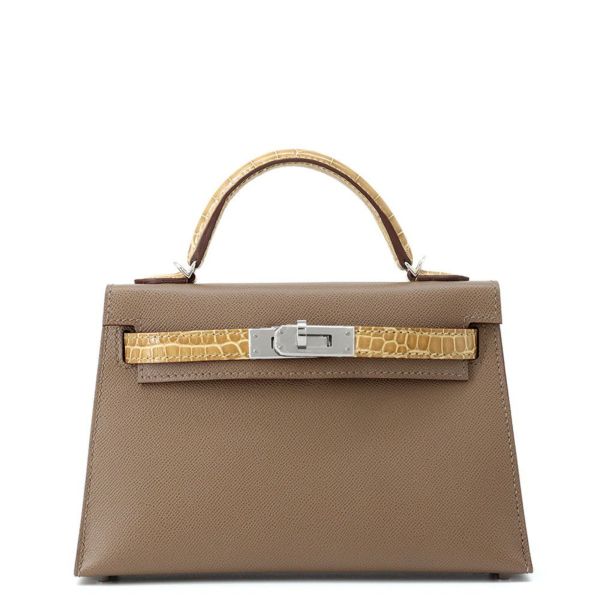 エルメス ミニケリー2 外縫い タッチ エトゥープ/ベージュサブレ/シルバー金具 アリゲーター/ヴォーマダム W刻印 2wayショルダー