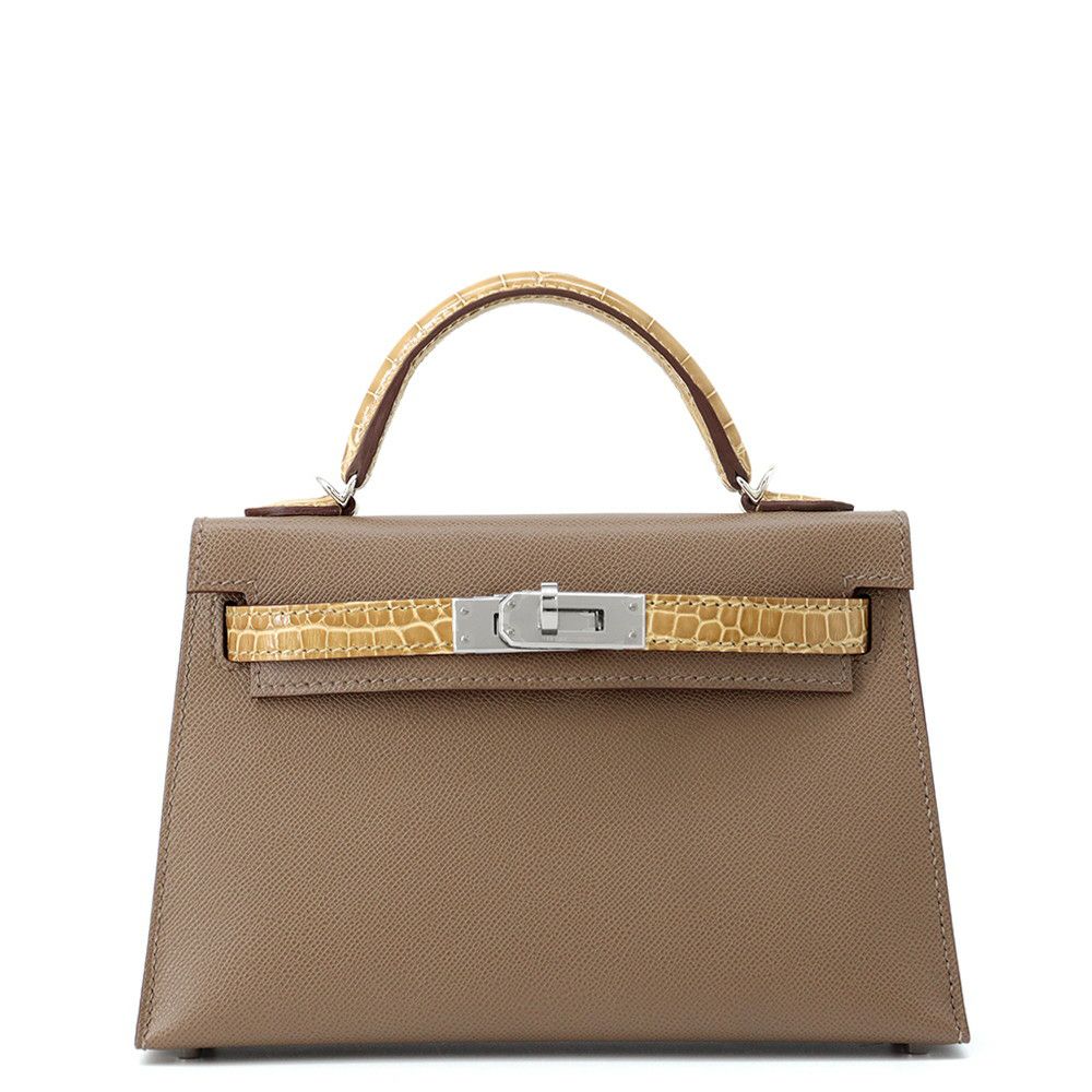 エルメス ミニケリー2 外縫い タッチ エトゥープ/ベージュサブレ/シルバー金具 アリゲーター/ヴォーマダム W刻印 2wayショルダー
