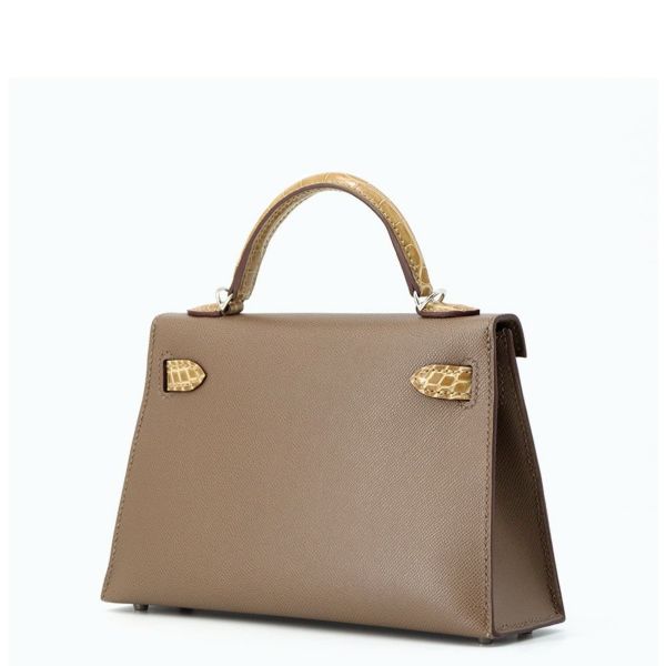 エルメス ミニケリー2 外縫い タッチ エトゥープ/ベージュサブレ/シルバー金具 アリゲーター/ヴォーマダム W刻印 2wayショルダー