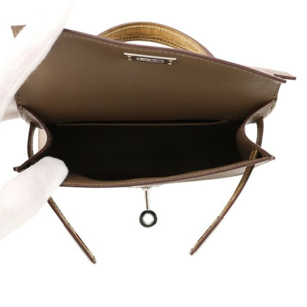 エルメス ミニケリー2 外縫い タッチ エトゥープ/ベージュサブレ/シルバー金具 アリゲーター/ヴォーマダム W刻印 2wayショルダー