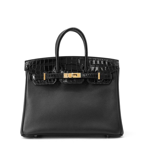 エルメス バーキン25 ブラック/ピンクゴールド金具 ニロティカス/トリヨンノビーヨ D刻印 HERMES Birkin ハンドバッグ 黒