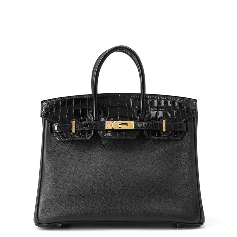 エルメス バーキン25 ブラック/ピンクゴールド金具 ニロティカス/トリヨンノビーヨ D刻印 HERMES Birkin ハンドバッグ 黒