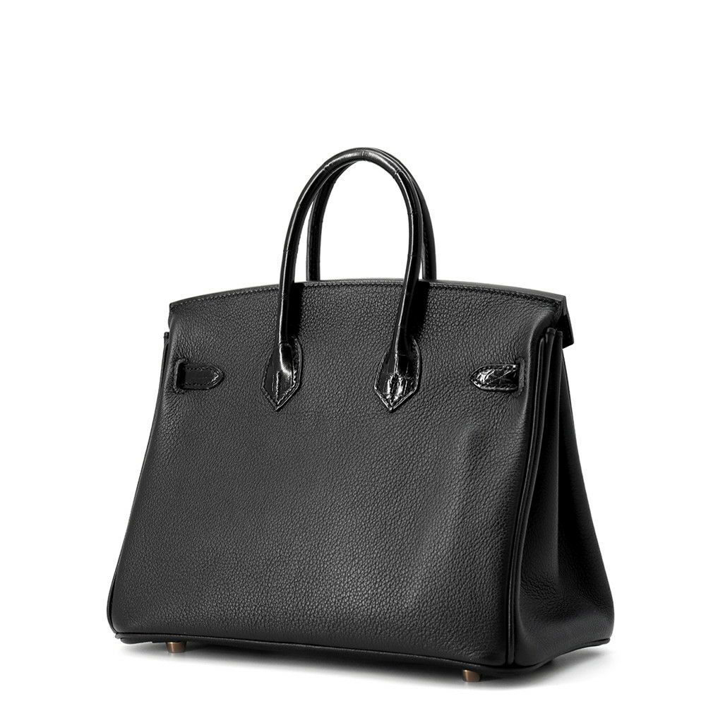 エルメス バーキン25 ブラック/ピンクゴールド金具 ニロティカス/トリヨンノビーヨ D刻印 HERMES Birkin ハンドバッグ 黒