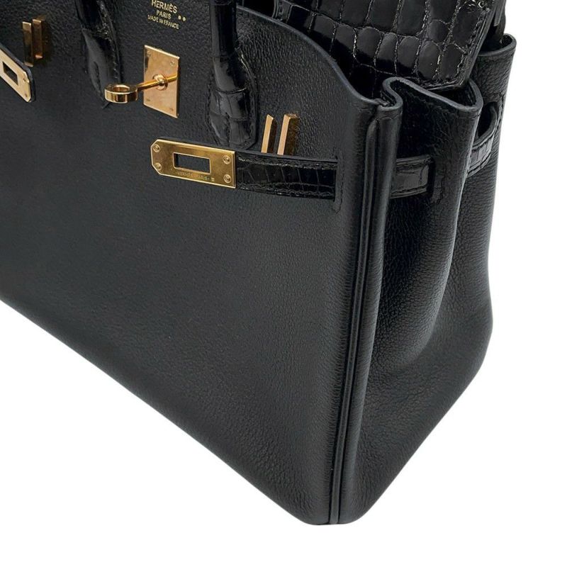 エルメス バーキン25 ブラック/ピンクゴールド金具 ニロティカス/トリヨンノビーヨ D刻印 HERMES Birkin ハンドバッグ 黒