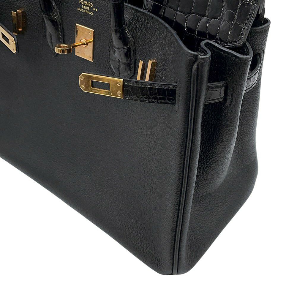 エルメス バーキン25 ブラック/ピンクゴールド金具 ニロティカス/トリヨンノビーヨ D刻印 HERMES Birkin ハンドバッグ 黒