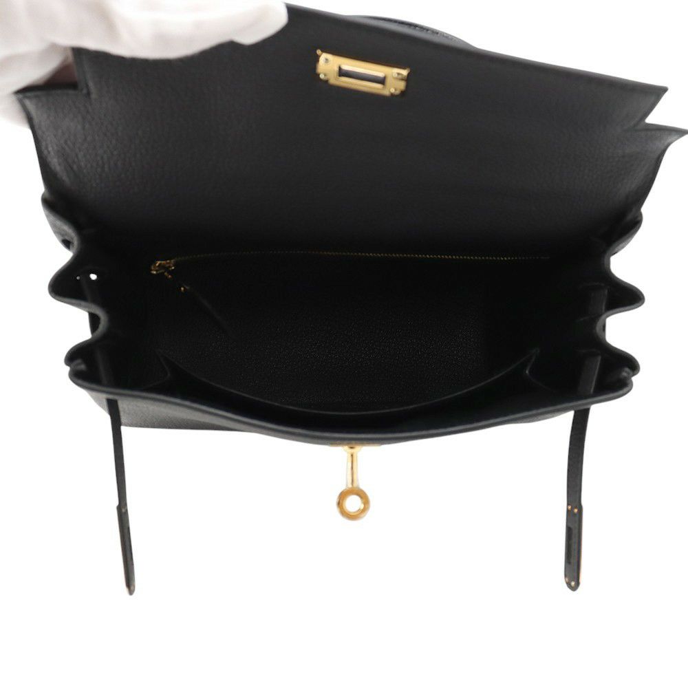 エルメス ハンドバッグ ケリー25 内縫い ブラック/ゴールド金具 トゴ K刻印 2wayショルダー 黒