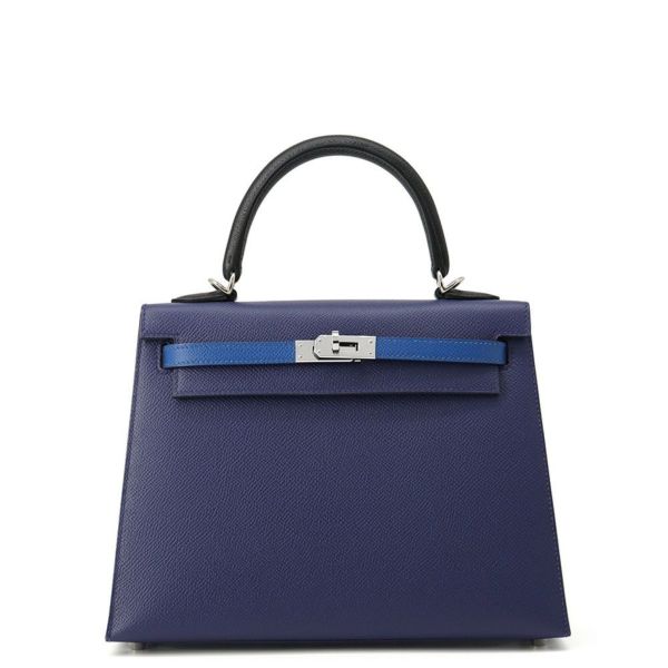 エルメス ケリー25 外縫い トリコロール ブルーサフィール/ブルーフランス/ブラック/シルバー金具 エプソン U刻印 2wayショルダー