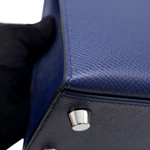 エルメス ケリー25 外縫い トリコロール ブルーサフィール/ブルーフランス/ブラック/シルバー金具 エプソン U刻印 2wayショルダー