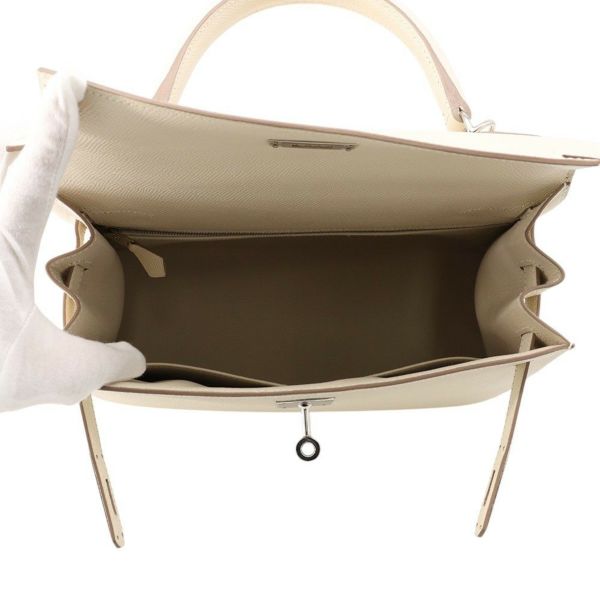 エルメス ハンドバッグ ケリー28 外縫い クレ/シルバー金具 エプソン W刻印 2wayショルダー