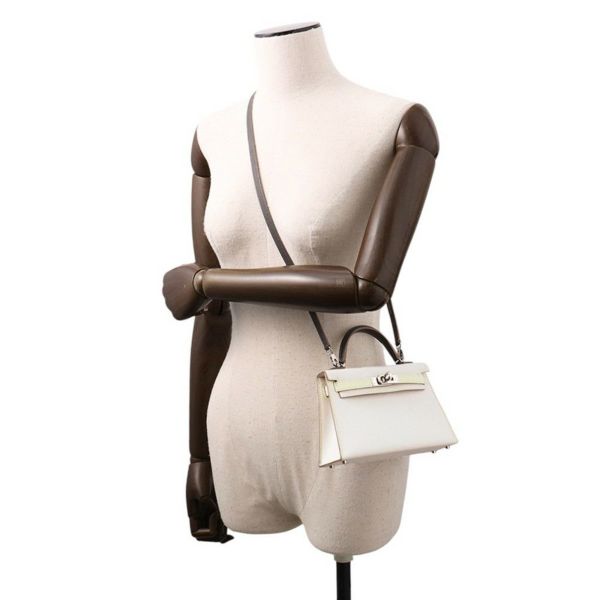 エルメス ミニケリー2 外縫い トリコロール グリスペール/ヴェールフィズ/グラファイト/シルバー金具 エプソン B刻印 2wayショルダー