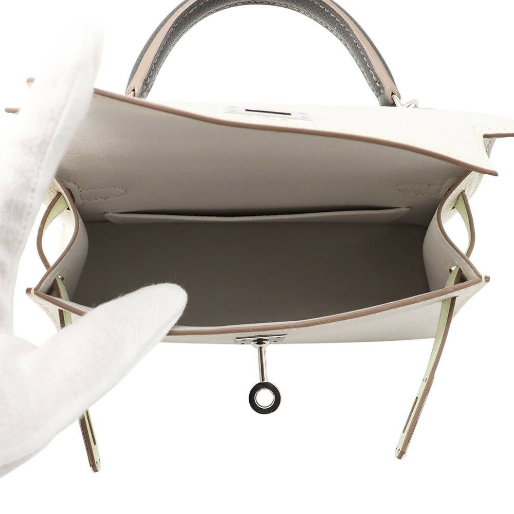 エルメス ミニケリー2 外縫い トリコロール グリスペール/ヴェールフィズ/グラファイト/シルバー金具 エプソン B刻印 2wayショルダー