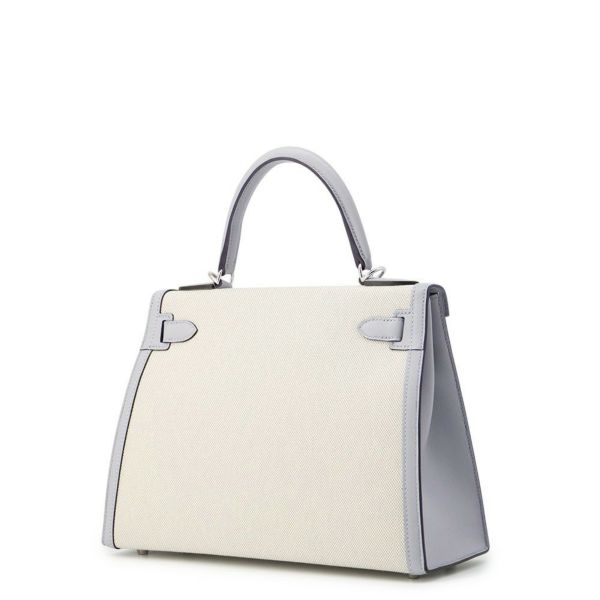 エルメス ハンドバッグ ケリー28 外縫い エクリュ/ブルーグラシエ/シルバー金具 トワルアッシュ/スイフト K刻印 2wayショルダー