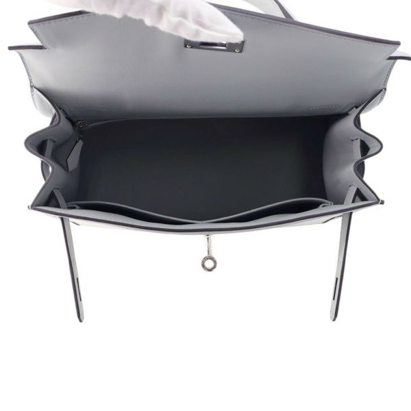 エルメス ハンドバッグ ケリー28 外縫い エクリュ/ブルーグラシエ/シルバー金具 トワルアッシュ/スイフト K刻印 2wayショルダー