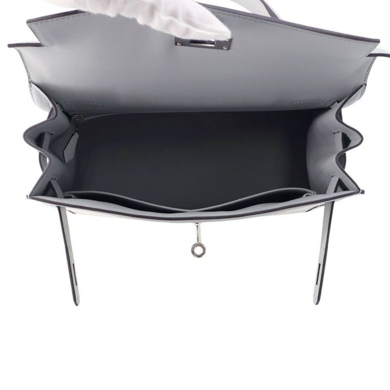 エルメス ハンドバッグ ケリー28 外縫い エクリュ/ブルーグラシエ/シルバー金具 トワルアッシュ/スイフト K刻印 2wayショルダー