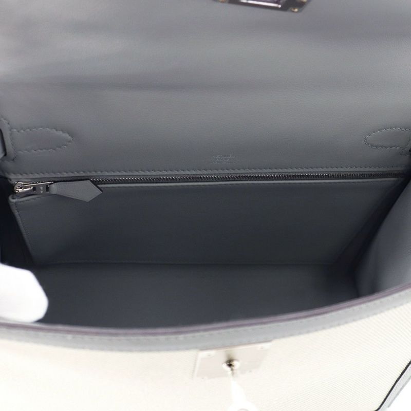 エルメス ハンドバッグ ケリー28 外縫い エクリュ/ブルーグラシエ/シルバー金具 トワルアッシュ/スイフト K刻印 2wayショルダー