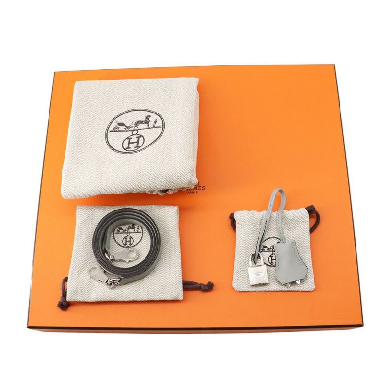 エルメス ハンドバッグ ケリー28 外縫い エクリュ/ブルーグラシエ/シルバー金具 トワルアッシュ/スイフト K刻印 2wayショルダー