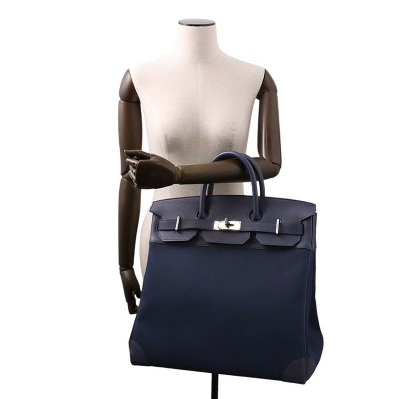 エルメス ハンドバッグ オータクロア40 ブルーニュイ/シルバー金具 トゴ/トワルミリタリー B刻印