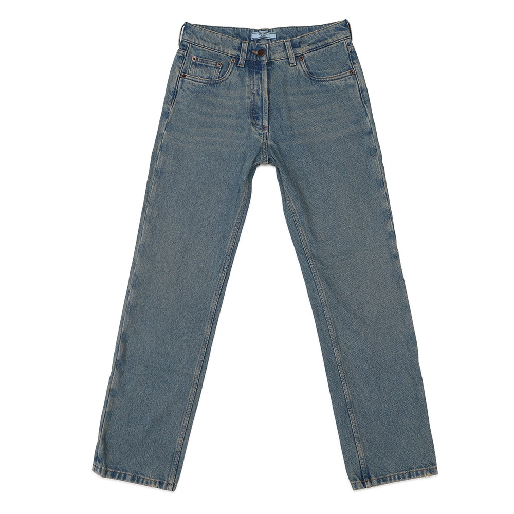 プラダ パンツ 三角ロゴ ダメージ加工 オーガニックデニム 5ポケットパンツ レディースサイズ25 GFP469 PRADA ボトムス