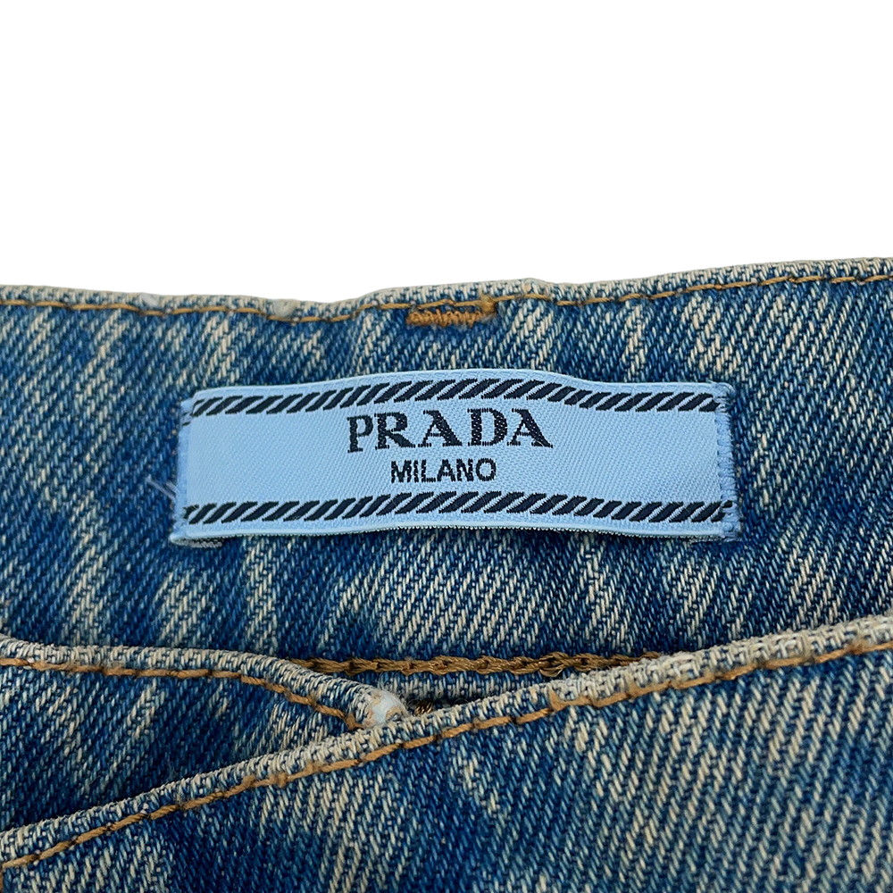 プラダ パンツ 三角ロゴ ダメージ加工 オーガニックデニム 5ポケットパンツ レディースサイズ25 GFP469 PRADA ボトムス