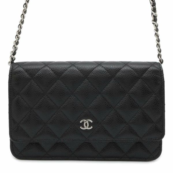 シャネル チェーンウォレット クラシック マトラッセ ココマーク キャビアスキン AP0250 CHANEL 財布 ブラック 黒