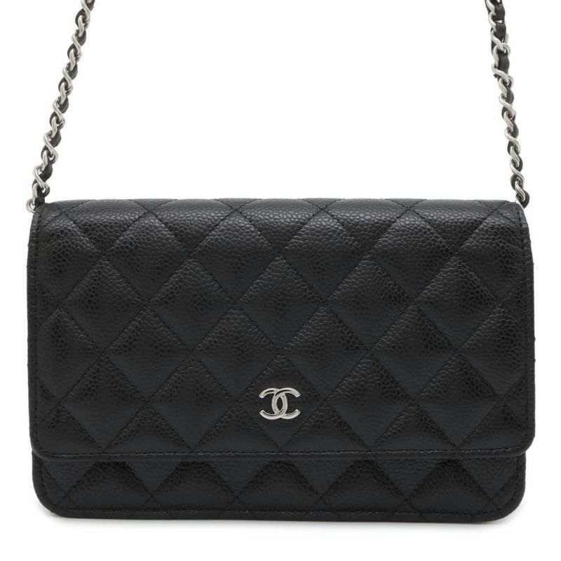 シャネル チェーンウォレット クラシック マトラッセ ココマーク キャビアスキン AP0250 CHANEL 財布 ブラック 黒