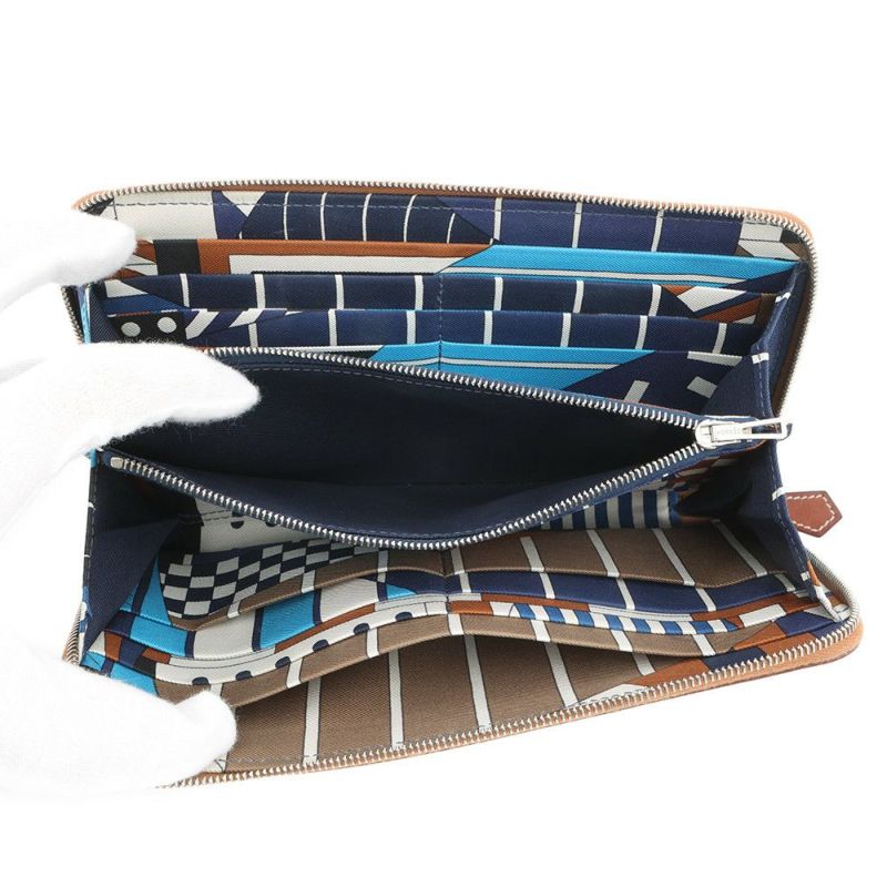 エルメス 長財布 アザップロング シルクイン ゴールド/シルバー金具 エプソン Y刻印 HERMES 財布