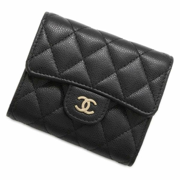 シャネル 三つ折り財布 マトラッセ ココマーク クラシック スモール フラップ ウォレット キャビアスキン AP0229 CHANEL 黒