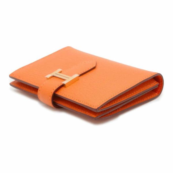 エルメス カードケース ベアン オレンジ/ゴールド金具 シェブルミゾル B刻印 HERMES 財布