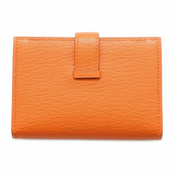 エルメス カードケース ベアン オレンジ/ゴールド金具 シェブルミゾル B刻印 HERMES 財布