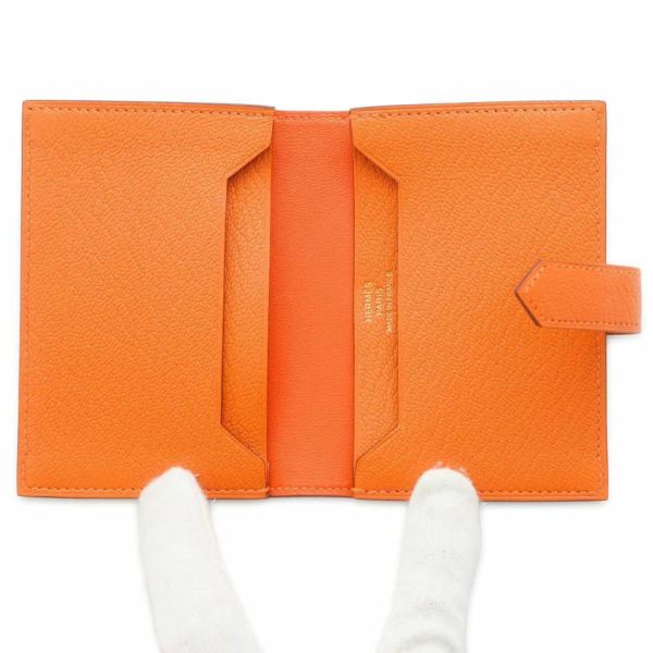 エルメス カードケース ベアン オレンジ/ゴールド金具 シェブルミゾル B刻印 HERMES 財布