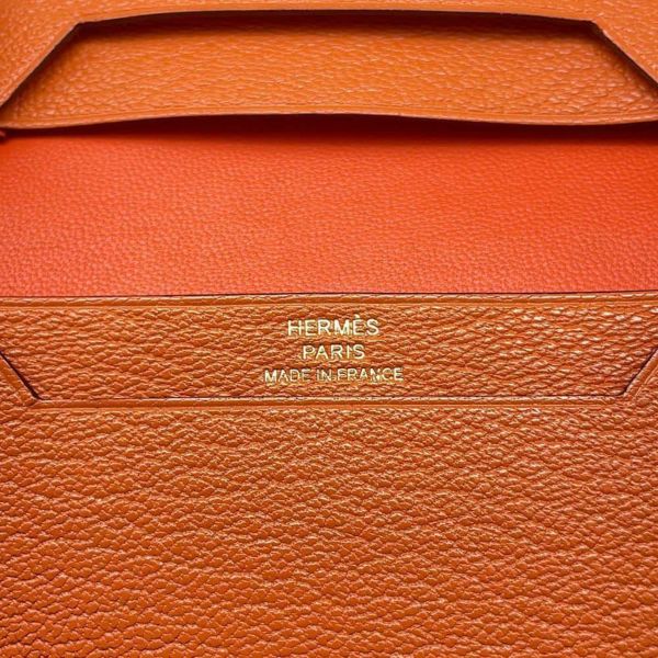 エルメス カードケース ベアン オレンジ/ゴールド金具 シェブルミゾル B刻印 HERMES 財布