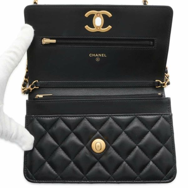 シャネル チェーンウォレット マトラッセ ココマーク シャイニーラムスキン AP3938 CHANEL 財布 黒