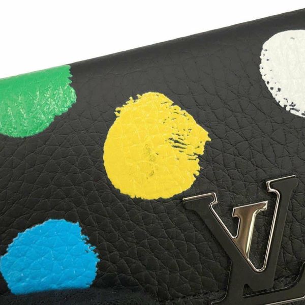 ルイヴィトン 三つ折り財布 トリヨンレザー LV × YK ポルトフォイユ・カプシーヌ コンパクト M81963 黒 ブラック 草間彌生