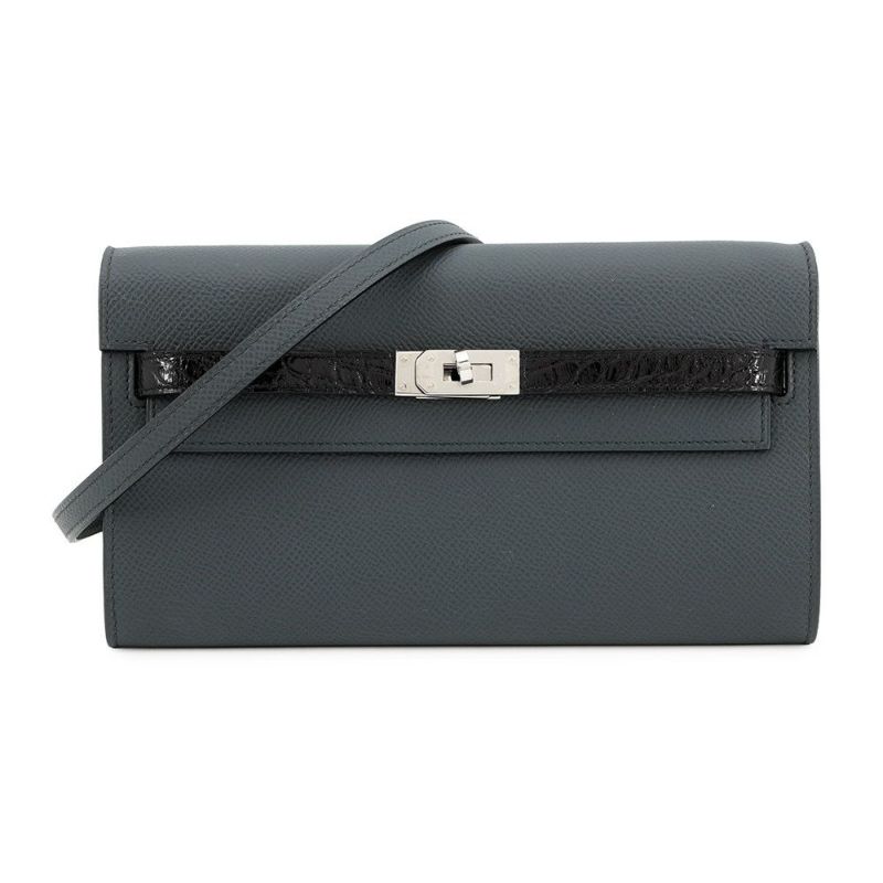 エルメス ケリーウォレット ロング トゥーゴー タッチ グリミスティ/ブラック/シルバー金具 エプソン/アリゲーター W刻印