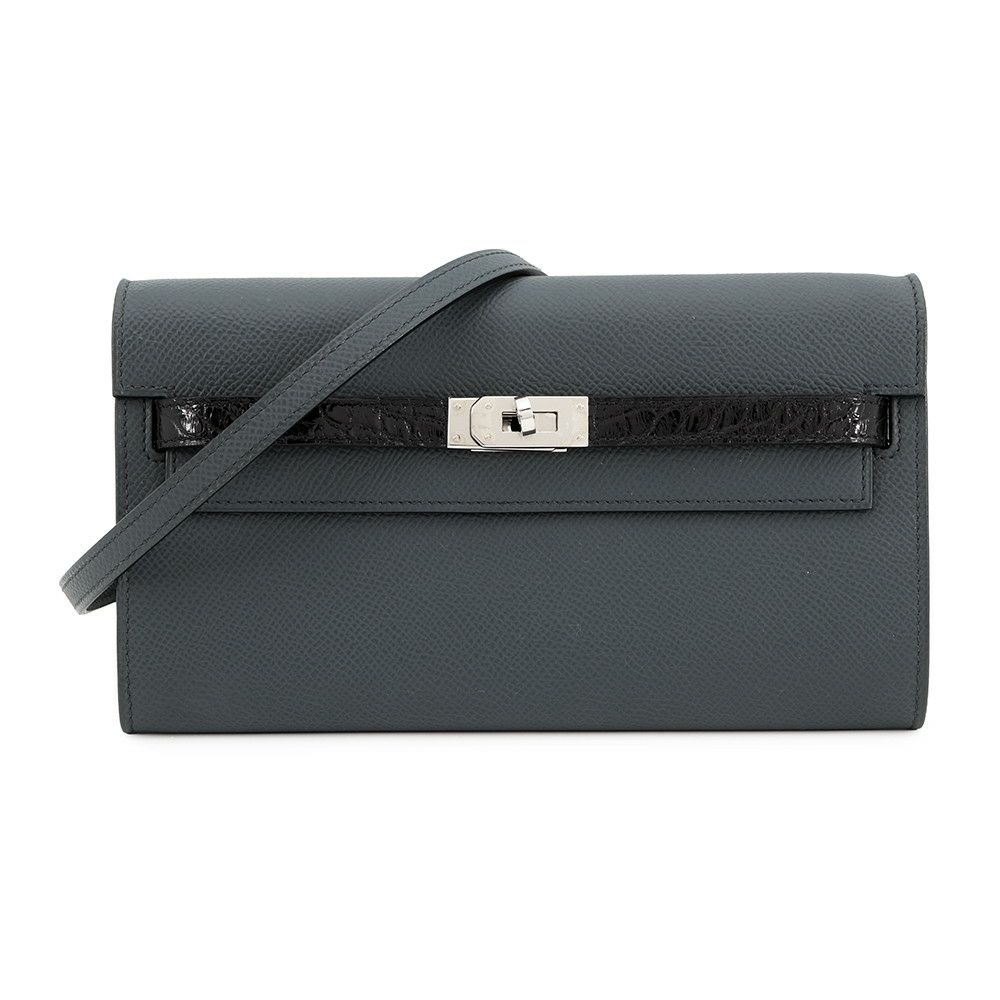 エルメス ケリーウォレット ロング トゥーゴー タッチ グリミスティ/ブラック/シルバー金具 エプソン/アリゲーター W刻印