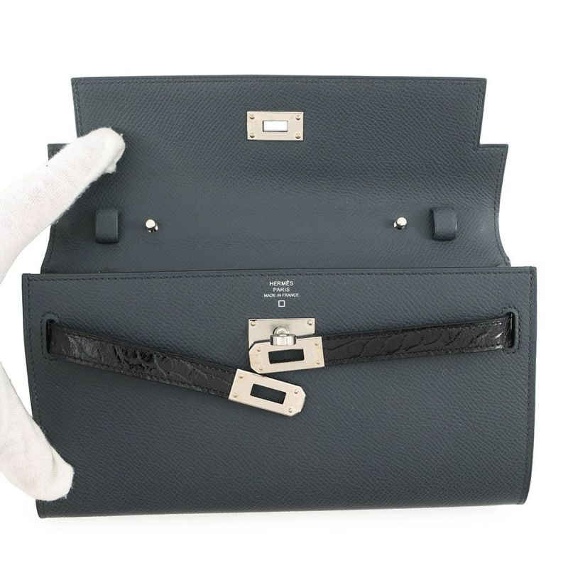エルメス ケリーウォレット ロング トゥーゴー タッチ グリミスティ/ブラック/シルバー金具 エプソン/アリゲーター W刻印
