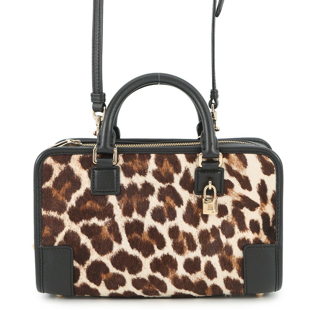 ロエベ ハンドバッグ アマソナ23 レオパード柄 ハラコ レザー 352.99.H71 LOEWE 2way 黒