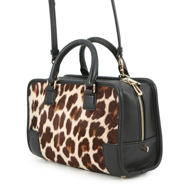 ロエベ ハンドバッグ アマソナ23 レオパード柄 ハラコ レザー 352.99.H71 LOEWE 2way 黒