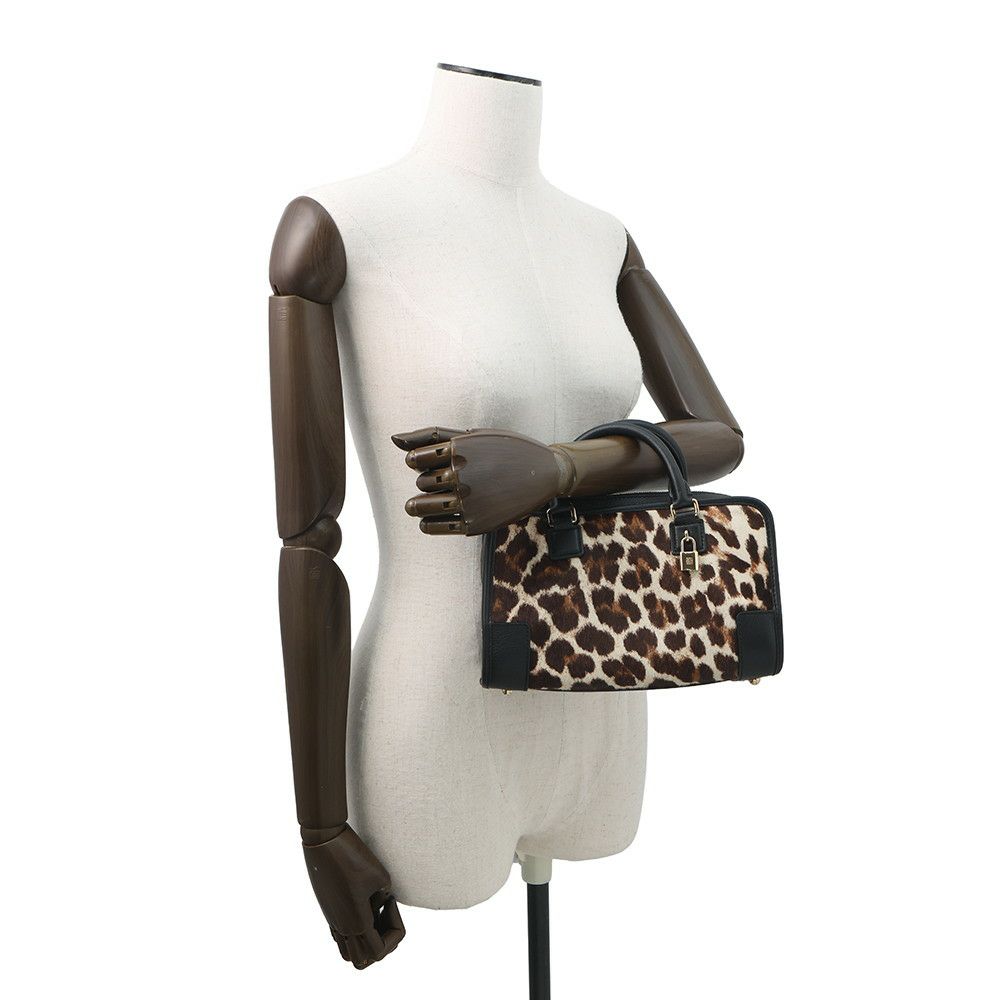 ロエベ ハンドバッグ アマソナ23 レオパード柄 ハラコ レザー 352.99.H71 LOEWE 2way 黒