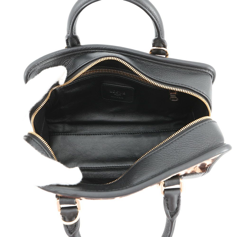 ロエベ ハンドバッグ アマソナ23 レオパード柄 ハラコ レザー 352.99.H71 LOEWE 2way 黒