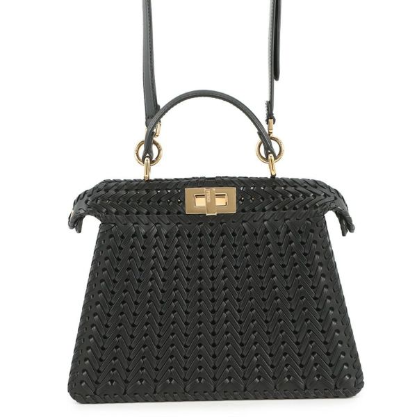 フェンディ ハンドバッグ セレリア ピーカブー アイシーユー ISEEU 編み込み スモール 8BN327 2way 黒 ファミリーセール品