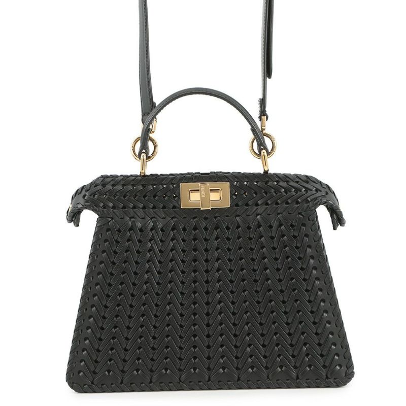 フェンディ ハンドバッグ セレリア ピーカブー アイシーユー ISEEU 編み込み スモール 8BN327 2way 黒 ファミリーセール品