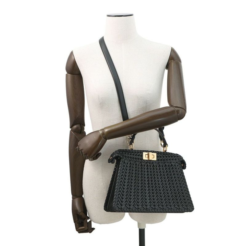 フェンディ ハンドバッグ セレリア ピーカブー アイシーユー ISEEU 編み込み スモール 8BN327 2way 黒 ファミリーセール品